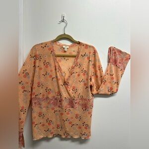 J. Jill Floral Wrap Blouse - Peach and Red